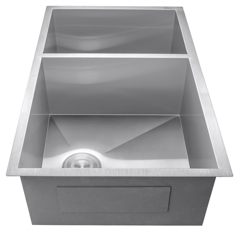 33" x 22" Undermount Stainless Steel Double Bowl 60/40 Kitchen Sink w/ Dish Grid and Drain 33" x 22" Undermount Stainless Steel Double Bowl 60/40 Kitchen Sink w/ Dish Grid and Drain